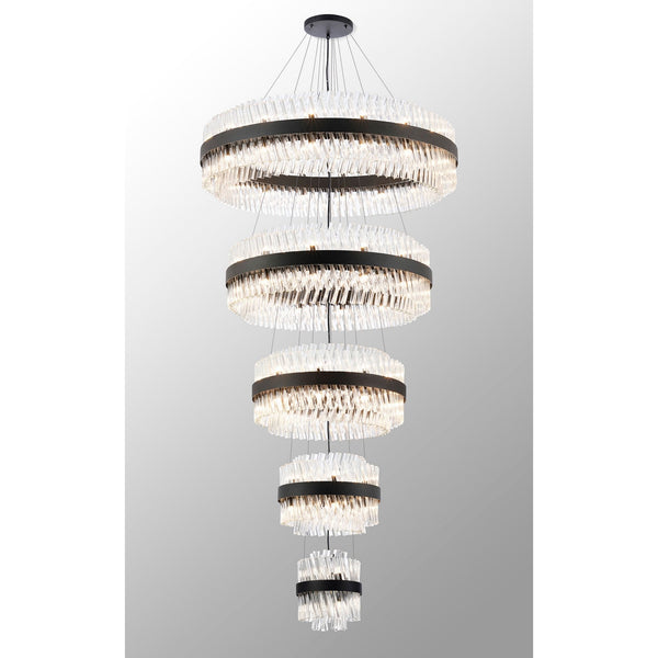 Kelly Five Tier Pendant 25cm, 40cm, 60cm, 80cm & 1m Tiers in Satin Black & Clear Glass