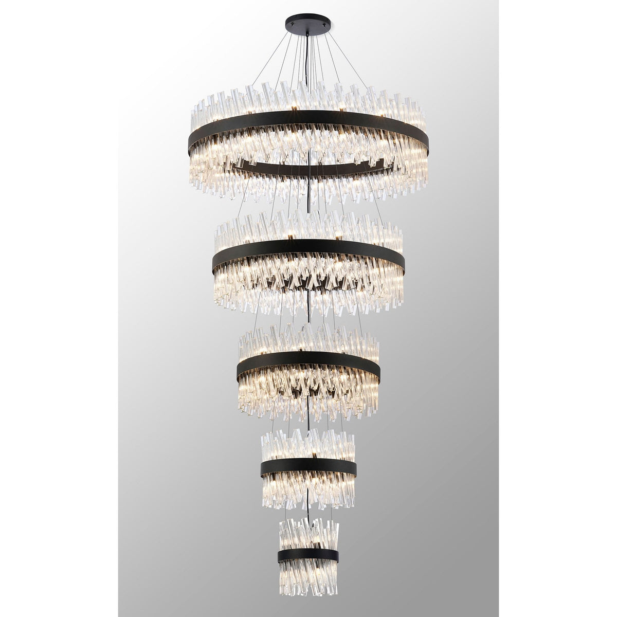 Kelly Five Tier Pendant 25cm, 40cm, 60cm, 80cm & 1m Tiers in Satin Black & Clear Glass