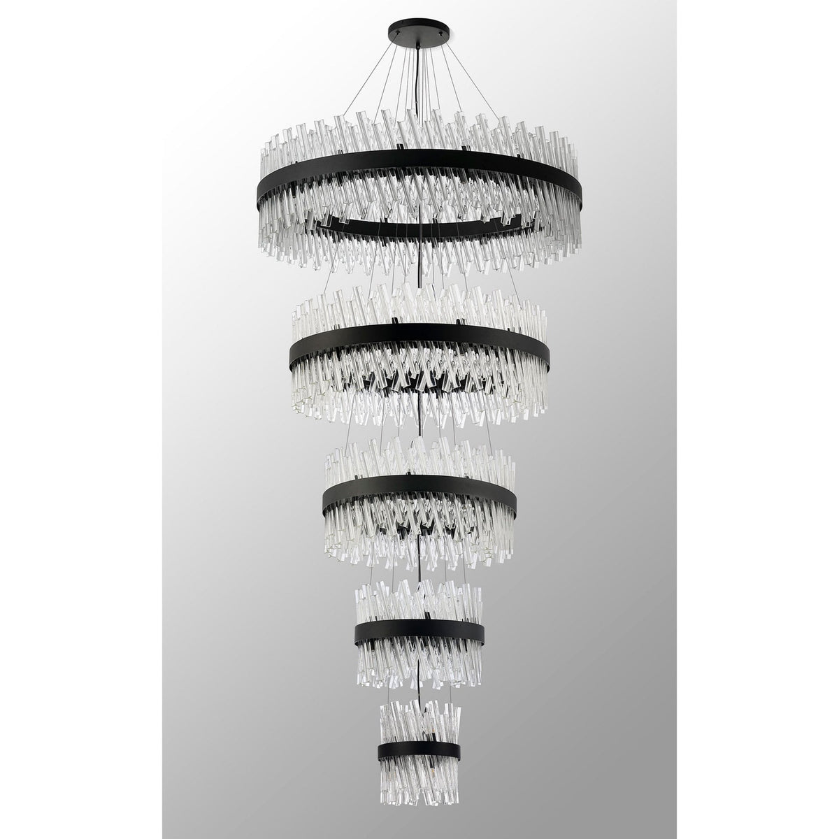 Kelly Five Tier Pendant 25cm, 40cm, 60cm, 80cm & 1m Tiers in Satin Black & Clear Glass