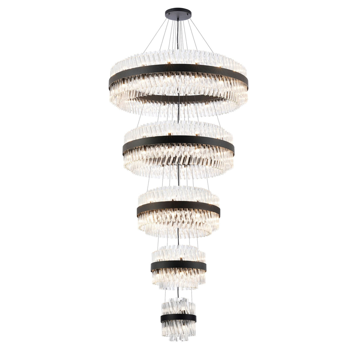 Kelly Five Tier Pendant 25cm, 40cm, 60cm, 80cm & 1m Tiers in Satin Black & Clear Glass