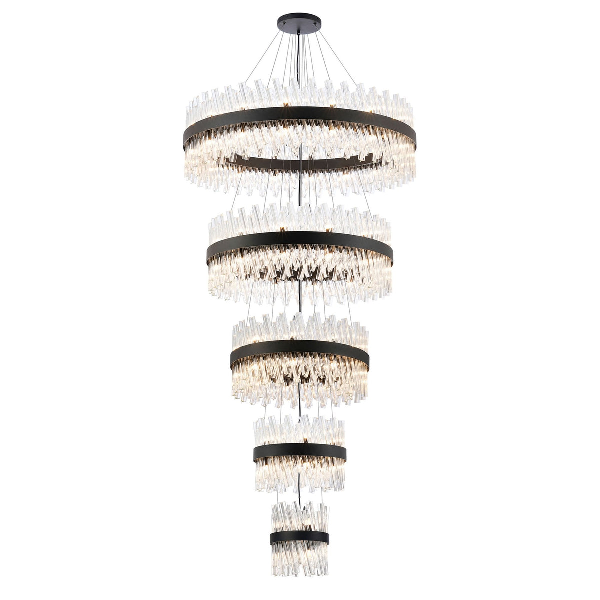 Kelly Five Tier Pendant 25cm, 40cm, 60cm, 80cm & 1m Tiers in Satin Black & Clear Glass