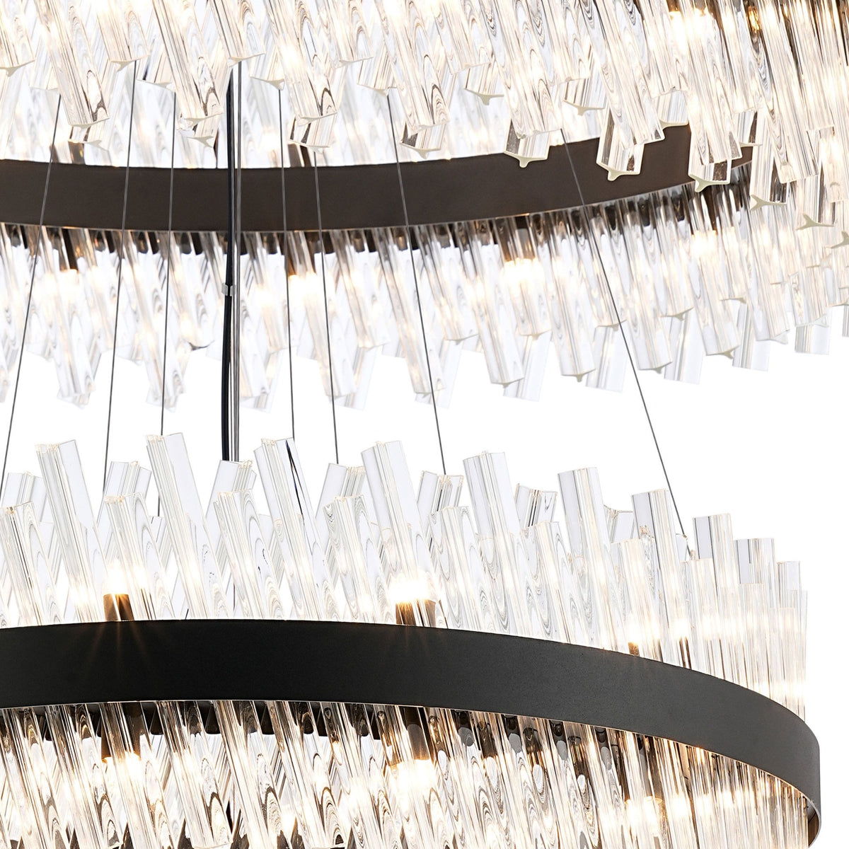 Kelly Five Tier Pendant 25cm, 40cm, 60cm, 80cm & 1m Tiers in Satin Black & Clear Glass