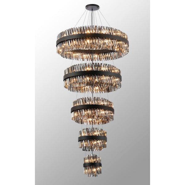 Kelly Five Tier Pendant 25cm, 40cm, 60cm, 80cm & 1m Tiers in Satin Black & Smoke Glass
