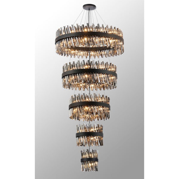 Kelly Five Tier Pendant 25cm, 40cm, 60cm, 80cm & 1m Tiers in Satin Black & Smoke Glass