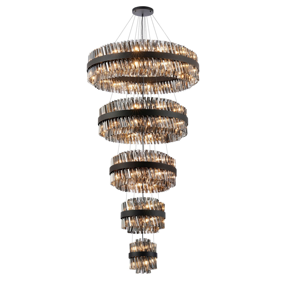 Kelly Five Tier Pendant 25cm, 40cm, 60cm, 80cm & 1m Tiers in Satin Black & Smoke Glass