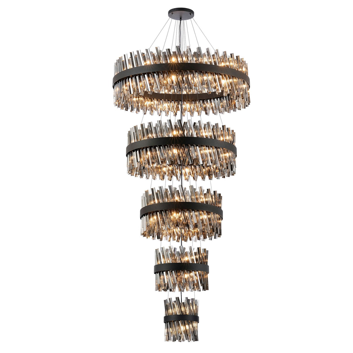 Kelly Five Tier Pendant 25cm, 40cm, 60cm, 80cm & 1m Tiers in Satin Black & Smoke Glass