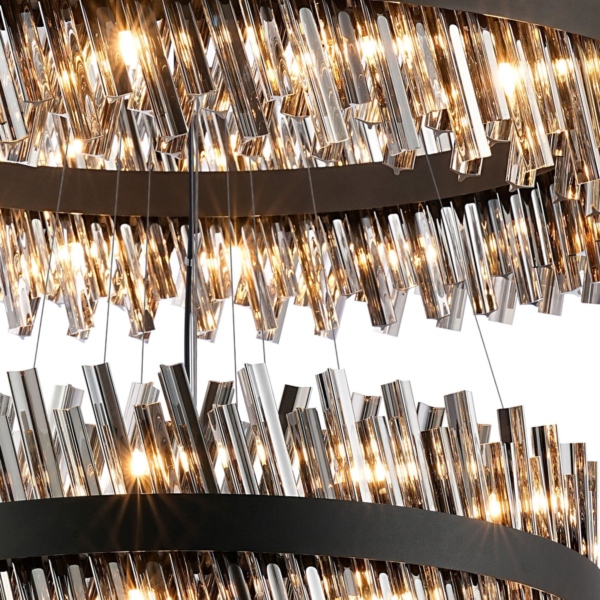 Kelly Five Tier Pendant 25cm, 40cm, 60cm, 80cm & 1m Tiers in Satin Black & Smoke Glass