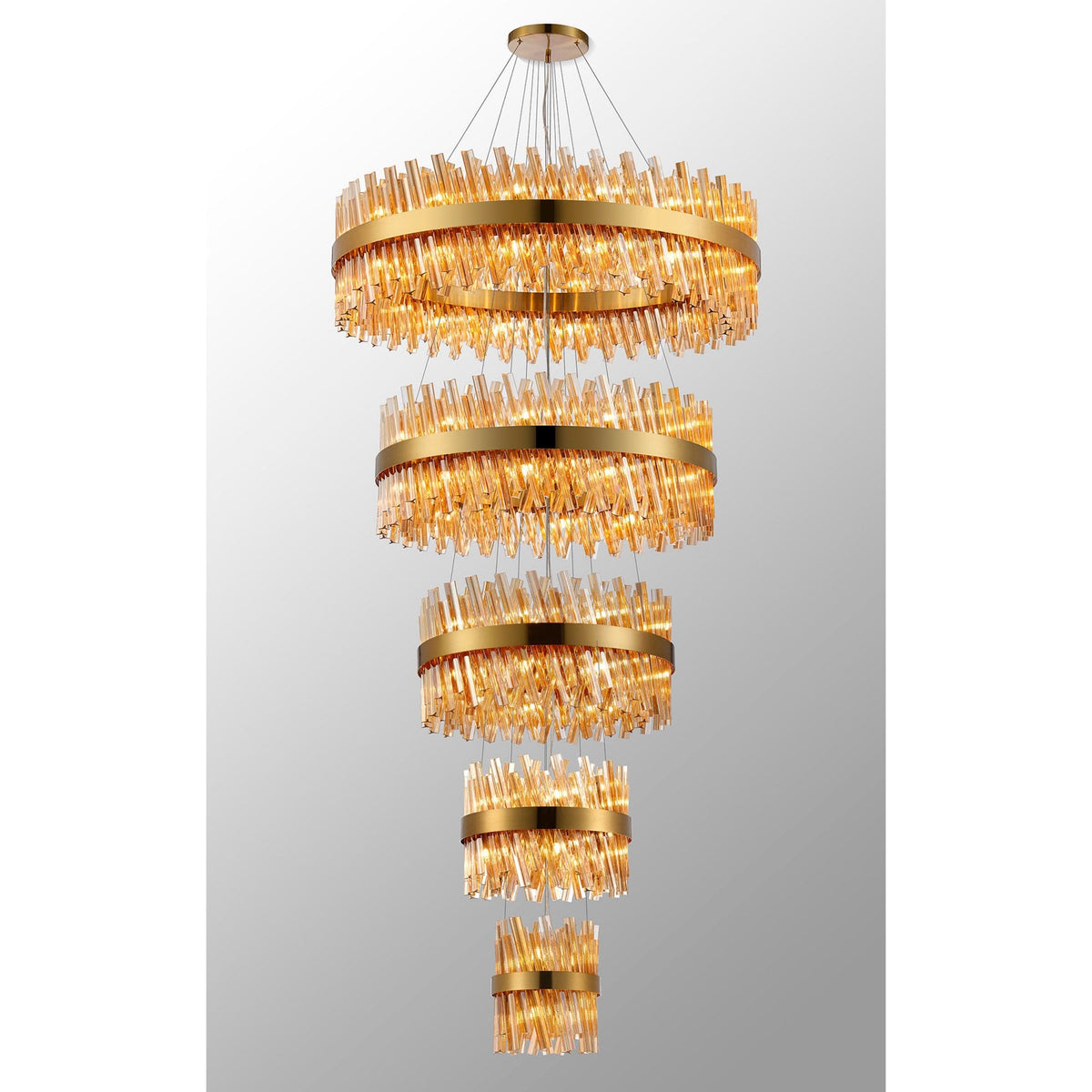 Kelly Five Tier Pendant 25cm, 40cm, 60cm, 80cm & 1m Tiers in Brass & Amber Glass