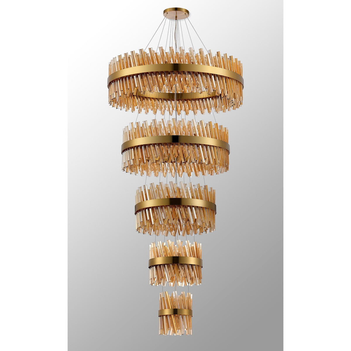 Kelly Five Tier Pendant 25cm, 40cm, 60cm, 80cm & 1m Tiers in Brass & Amber Glass