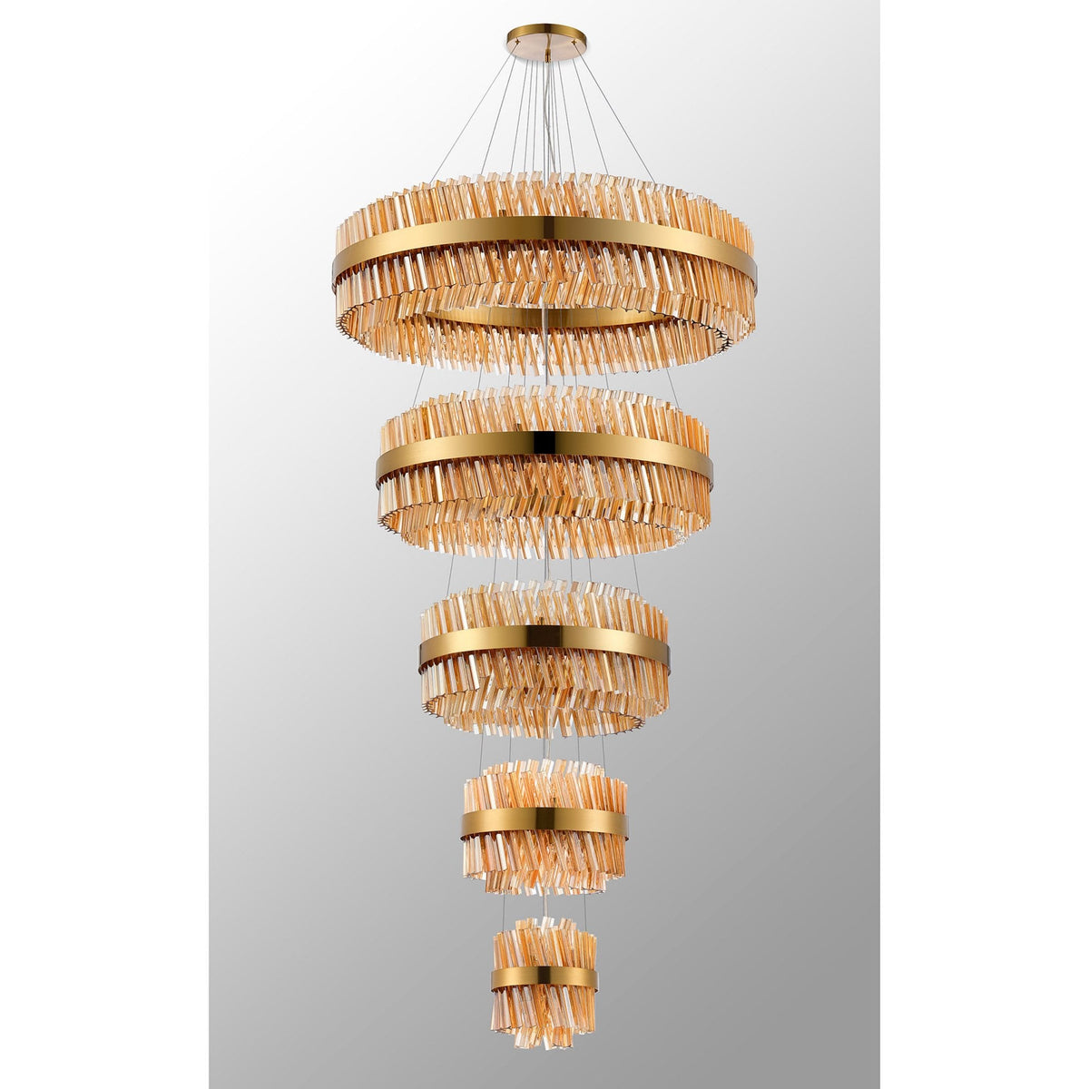 Kelly Five Tier Pendant 25cm, 40cm, 60cm, 80cm & 1m Tiers in Brass & Amber Glass