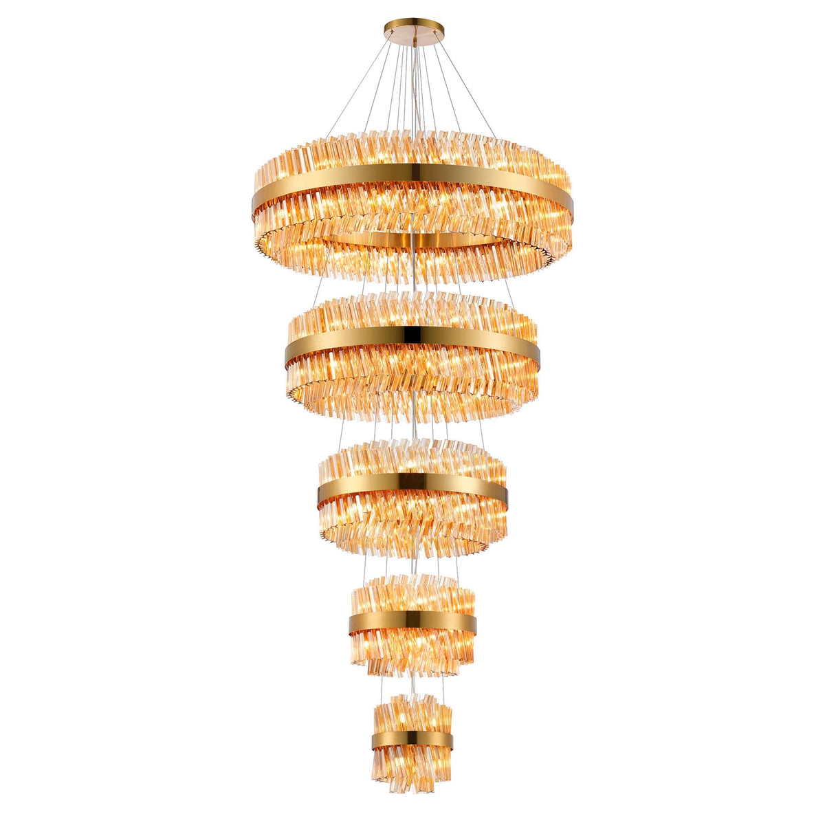 Kelly Five Tier Pendant 25cm, 40cm, 60cm, 80cm & 1m Tiers in Brass & Amber Glass