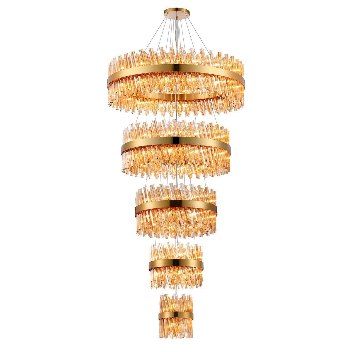 Kelly Five Tier Pendant 25cm, 40cm, 60cm, 80cm & 1m Tiers in Brass & Amber Glass