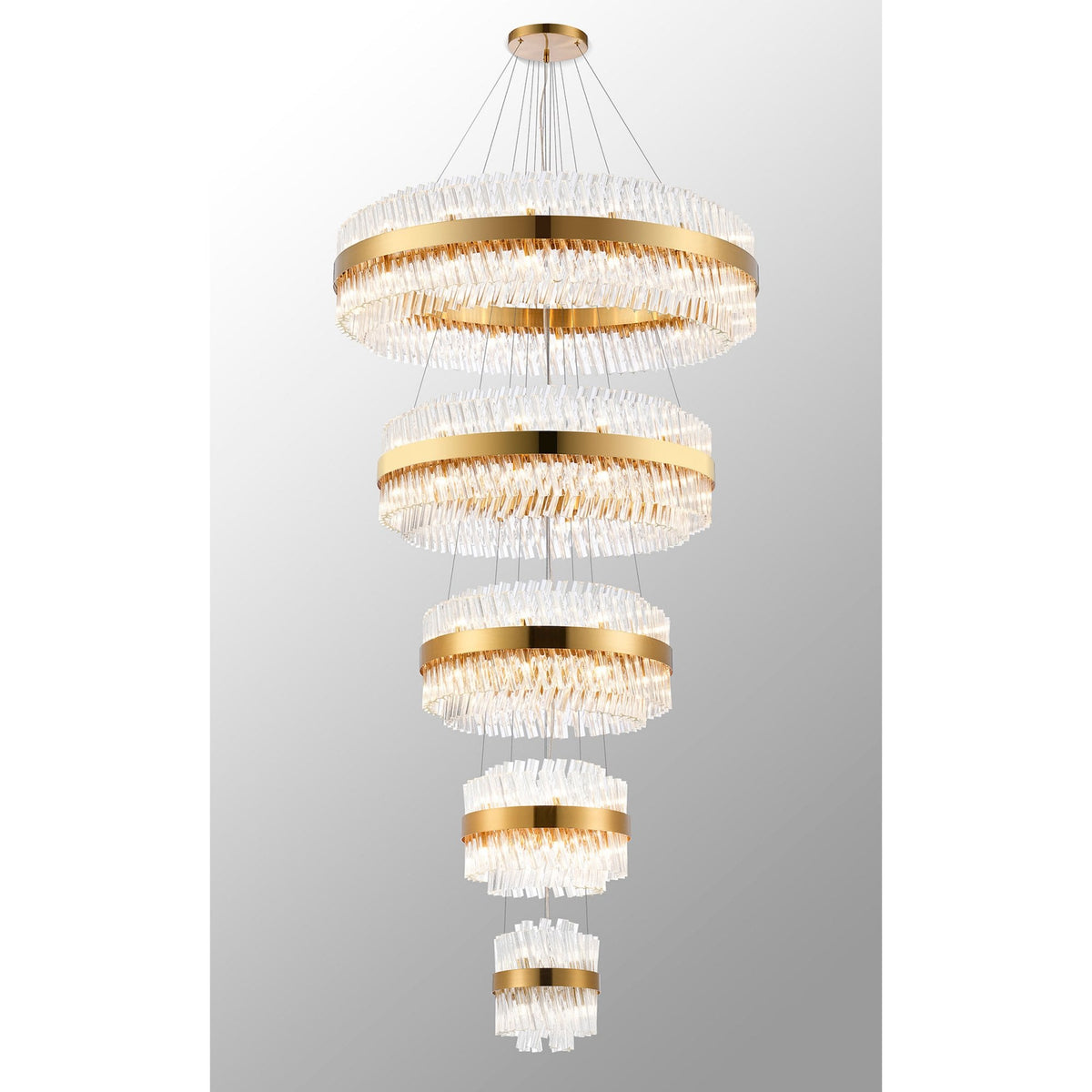 Kelly Five Tier Pendant 25cm, 40cm, 60cm, 80cm & 1m Tiers in Brass & Clear Glass