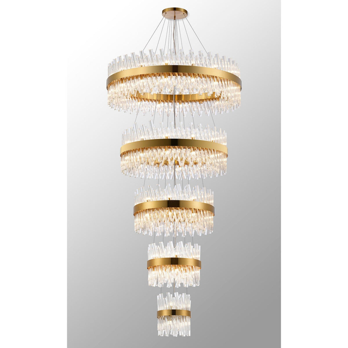 Kelly Five Tier Pendant 25cm, 40cm, 60cm, 80cm & 1m Tiers in Brass & Clear Glass