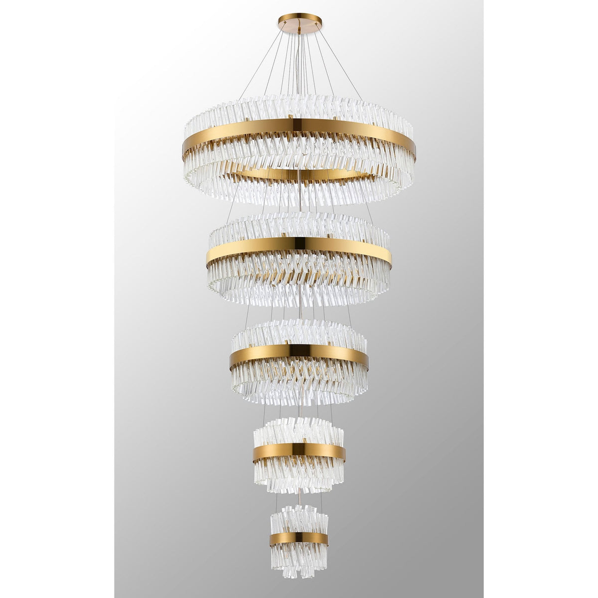 Kelly Five Tier Pendant 25cm, 40cm, 60cm, 80cm & 1m Tiers in Brass & Clear Glass
