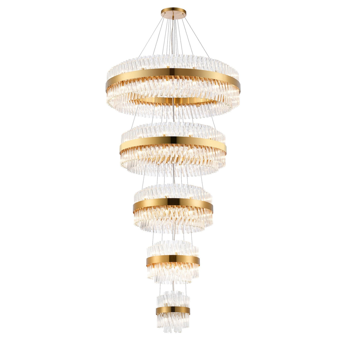 Kelly Five Tier Pendant 25cm, 40cm, 60cm, 80cm & 1m Tiers in Brass & Clear Glass