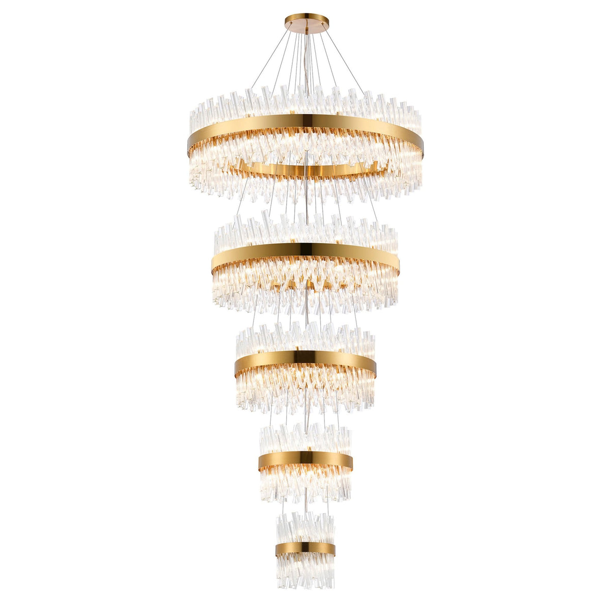 Kelly Five Tier Pendant 25cm, 40cm, 60cm, 80cm & 1m Tiers in Brass & Clear Glass