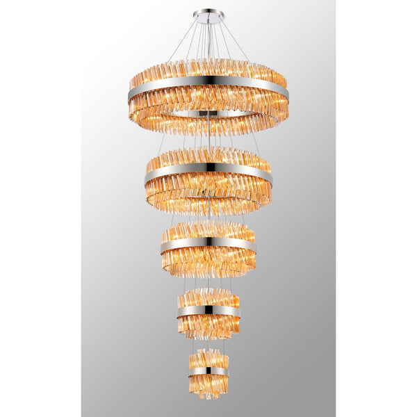 Kelly Five Tier Pendant 25cm, 40cm, 60cm, 80cm & 1m Tiers in Polished Nickel & Amber Glass