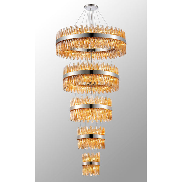 Kelly Five Tier Pendant 25cm, 40cm, 60cm, 80cm & 1m Tiers in Polished Nickel & Amber Glass