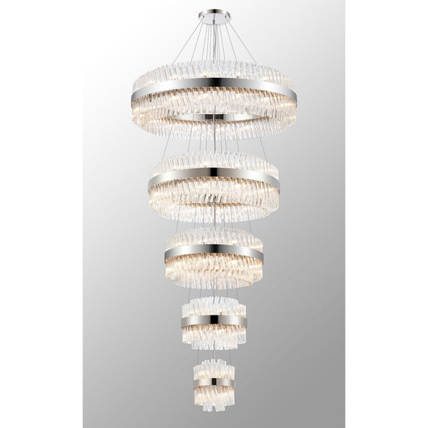 Kelly Five Tier Pendant 25cm, 40cm, 60cm, 80cm & 1m Tiers in Polished Nickel & Clear Glass