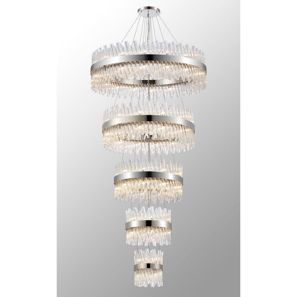 Kelly Five Tier Pendant 25cm, 40cm, 60cm, 80cm & 1m Tiers in Polished Nickel & Clear Glass