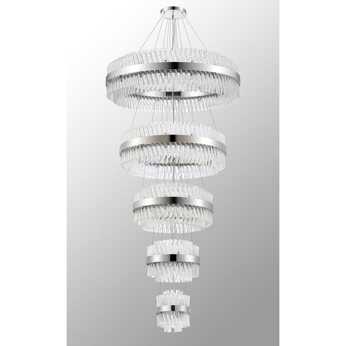 Kelly Five Tier Pendant 25cm, 40cm, 60cm, 80cm & 1m Tiers in Polished Nickel & Clear Glass