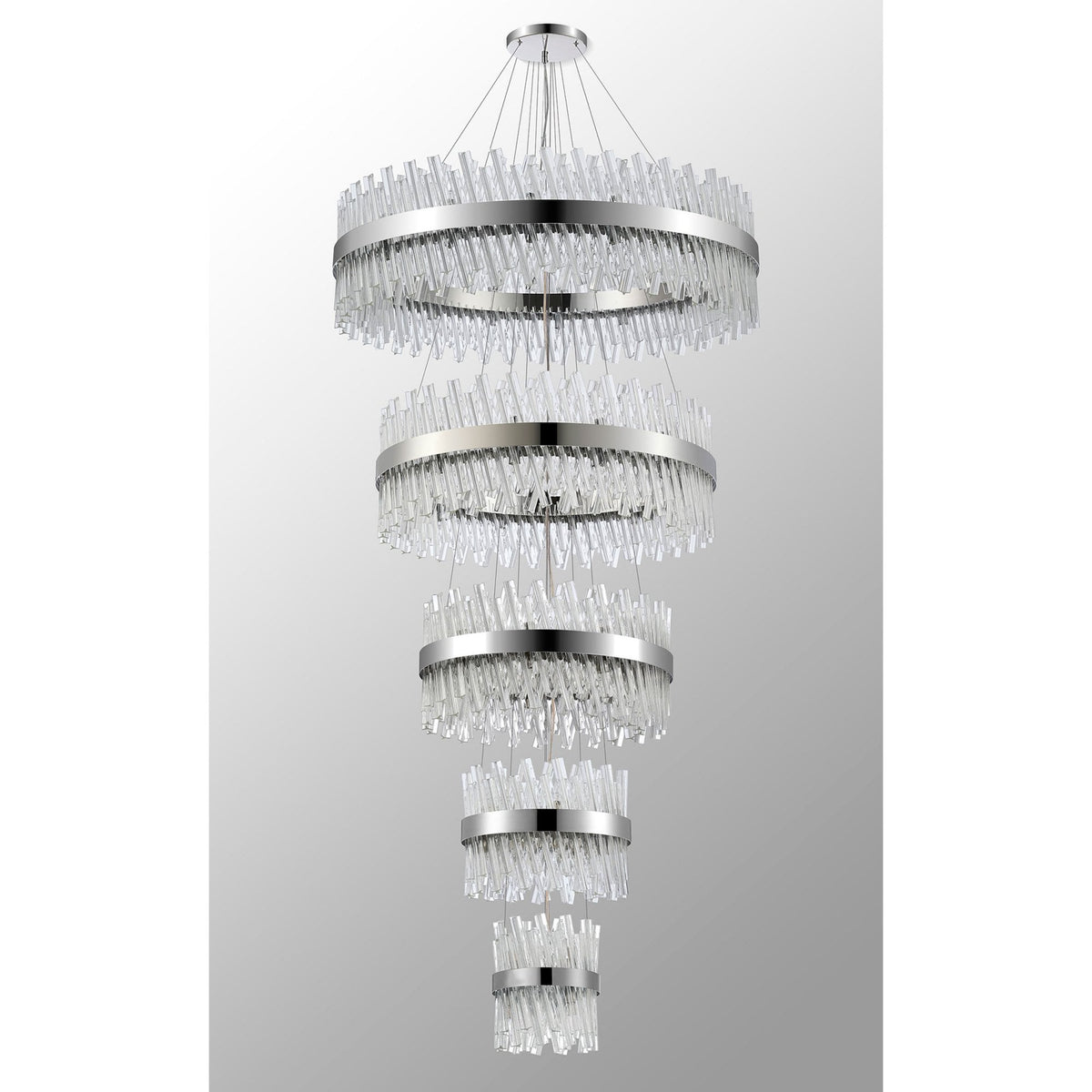 Kelly Five Tier Pendant 25cm, 40cm, 60cm, 80cm & 1m Tiers in Polished Nickel & Clear Glass