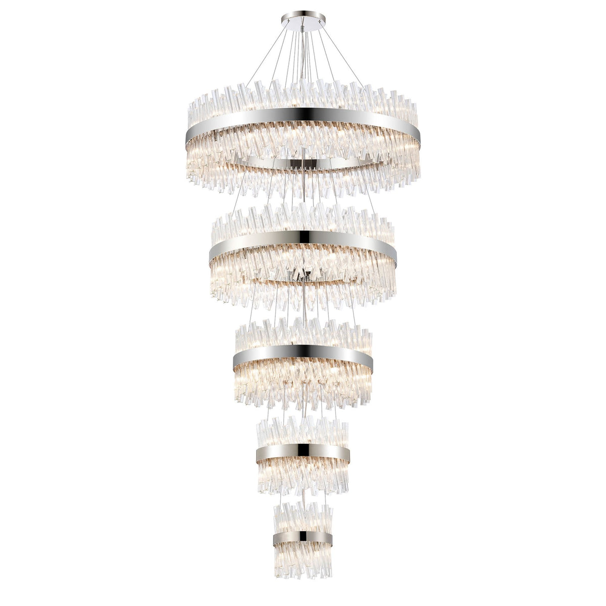 Kelly Five Tier Pendant 25cm, 40cm, 60cm, 80cm & 1m Tiers in Polished Nickel & Clear Glass