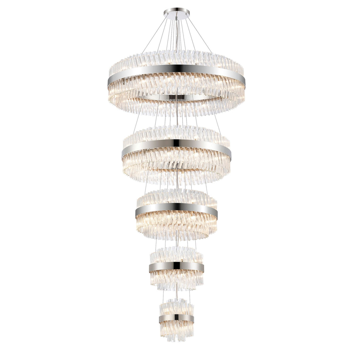 Kelly Five Tier Pendant 25cm, 40cm, 60cm, 80cm & 1m Tiers in Polished Nickel & Clear Glass