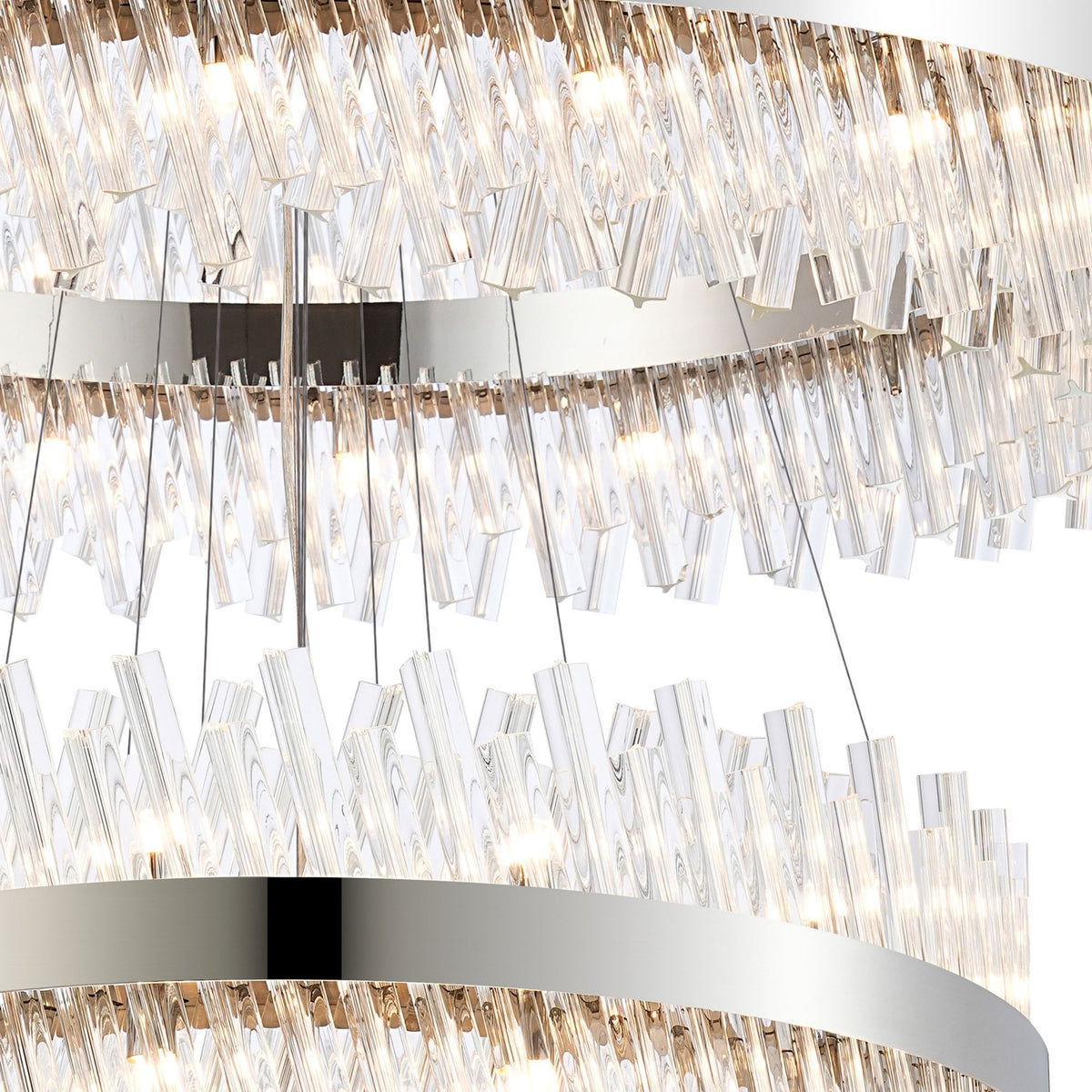 Kelly Five Tier Pendant 25cm, 40cm, 60cm, 80cm & 1m Tiers in Polished Nickel & Clear Glass