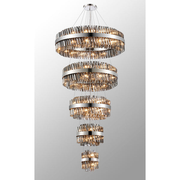 Kelly Five Tier Pendant 25cm, 40cm, 60cm, 80cm & 1m Tiers in Polished Nickel & Smoke Glass