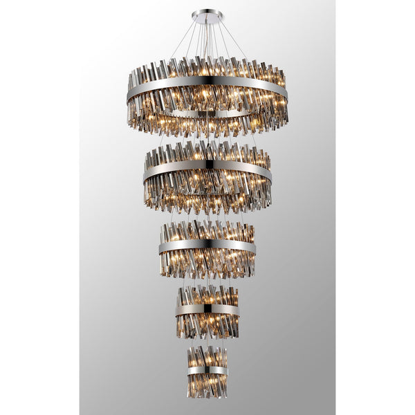 Kelly Five Tier Pendant 25cm, 40cm, 60cm, 80cm & 1m Tiers in Polished Nickel & Smoke Glass