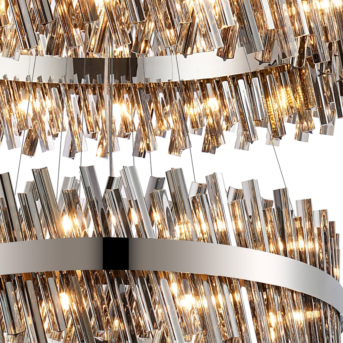 Kelly Five Tier Pendant 25cm, 40cm, 60cm, 80cm & 1m Tiers in Polished Nickel & Smoke Glass