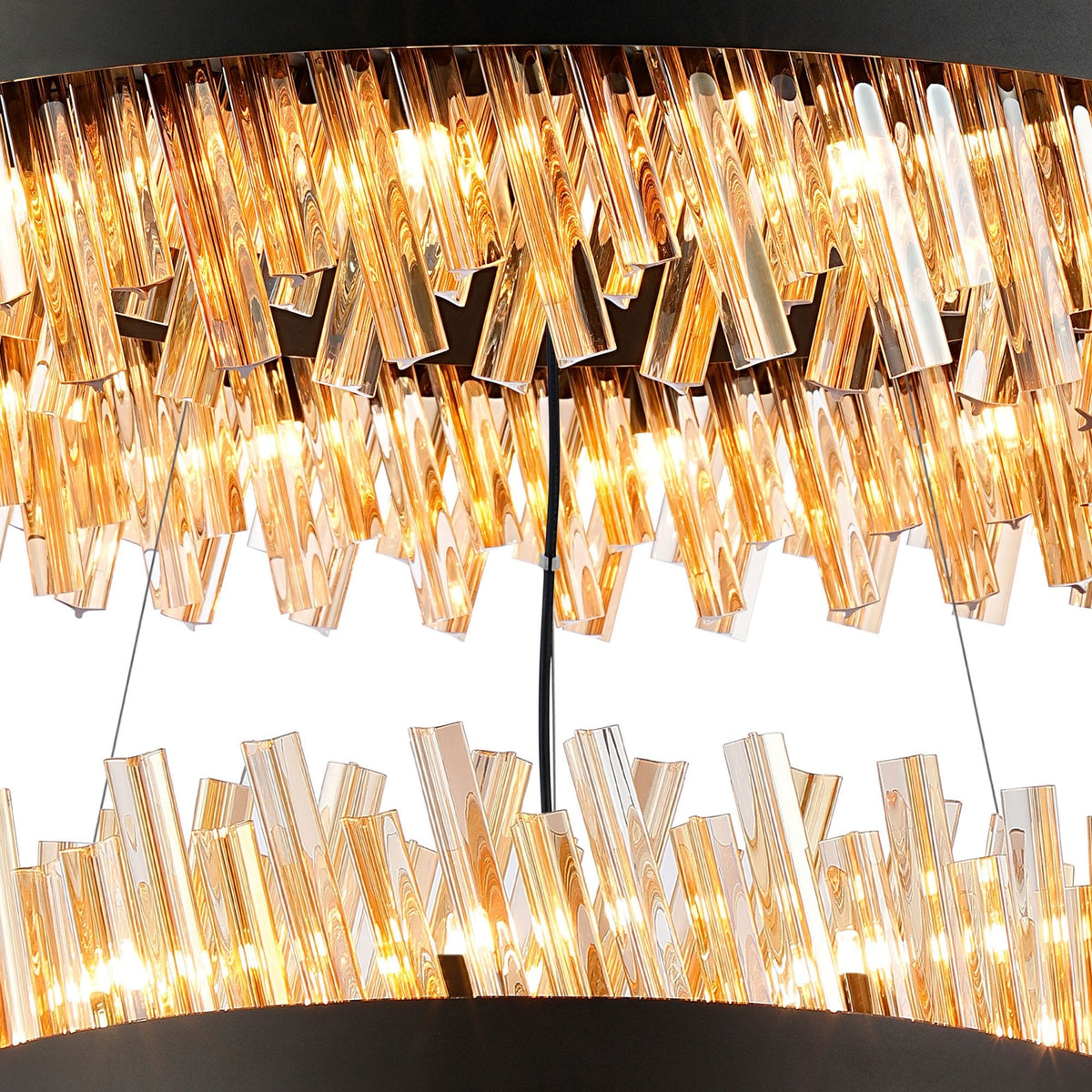 Kelly Two Tier Pendant 60cm & 80cm Tiers in Satin Black & Amber Glass