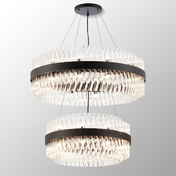 Kelly Two Tier Pendant 60cm & 80cm Tiers in Satin Black & Clear Glass