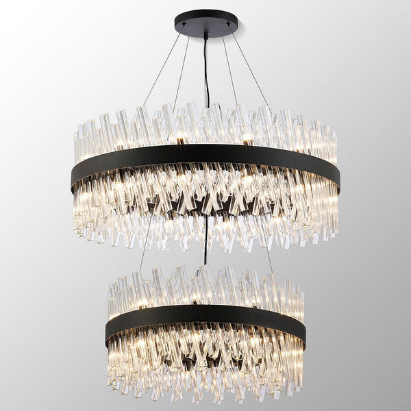 Kelly Two Tier Pendant 60cm & 80cm Tiers in Satin Black & Clear Glass