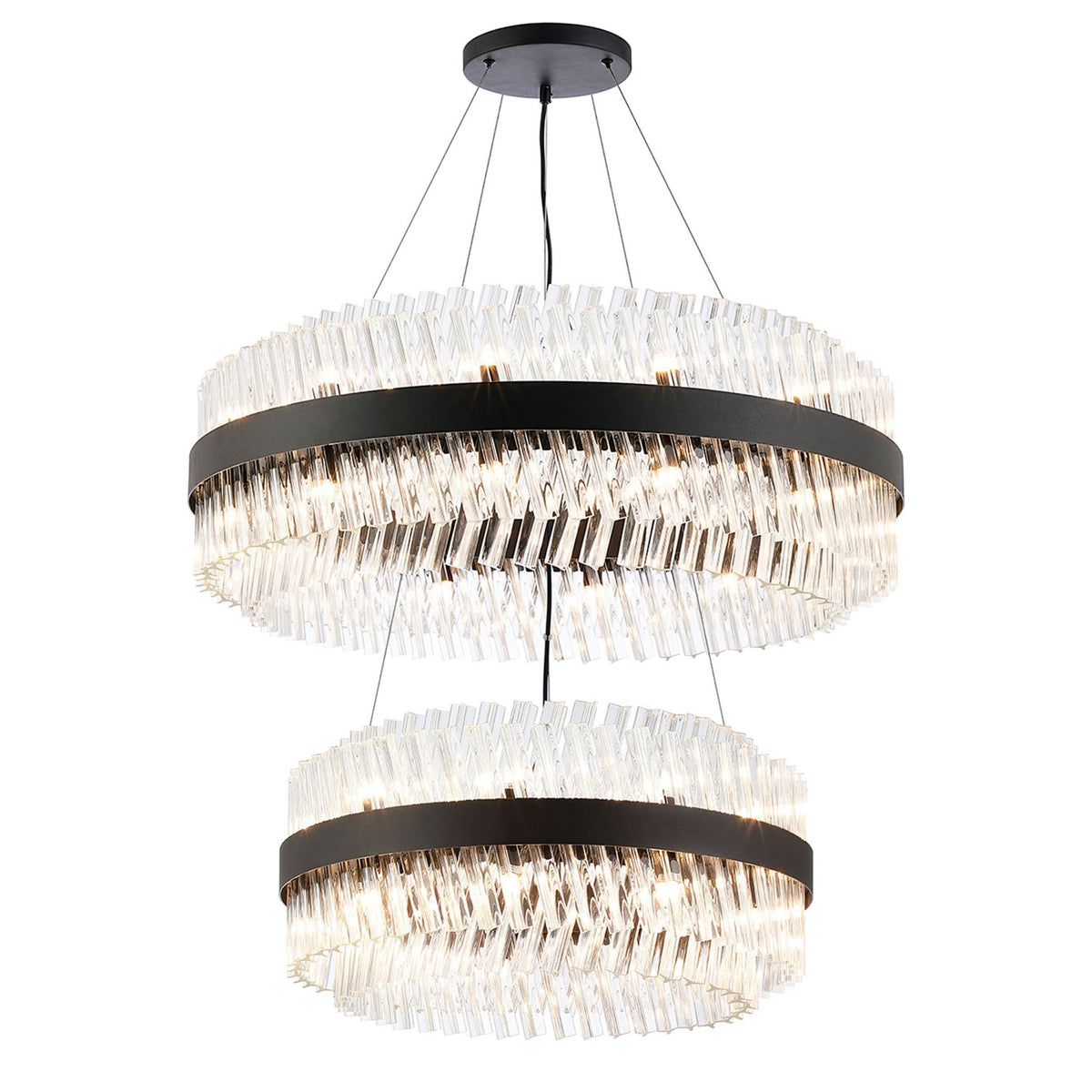 Kelly Two Tier Pendant 60cm & 80cm Tiers in Satin Black & Clear Glass