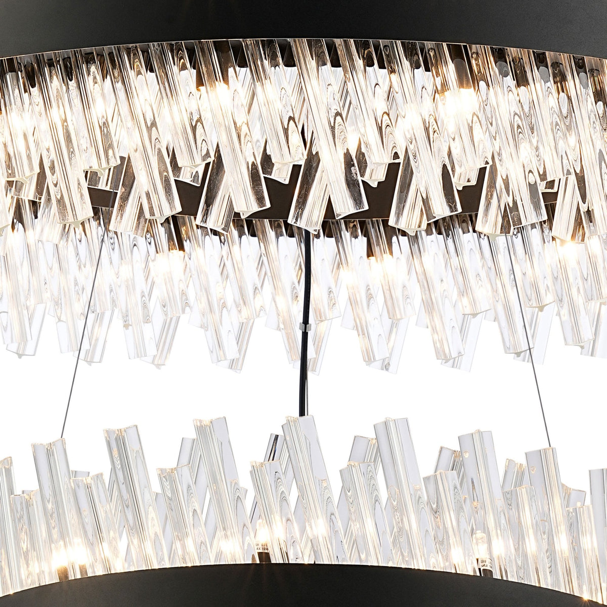 Kelly Two Tier Pendant 60cm & 80cm Tiers in Satin Black & Clear Glass