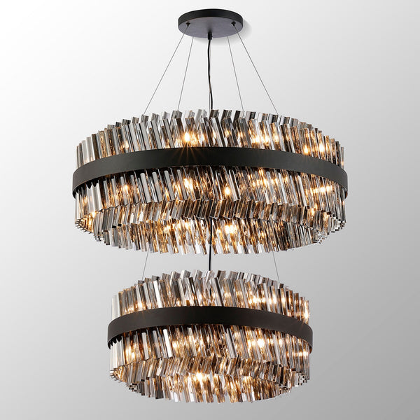 Kelly Two Tier Pendant 60cm & 80cm Tiers in Satin Black & Smoke Glass