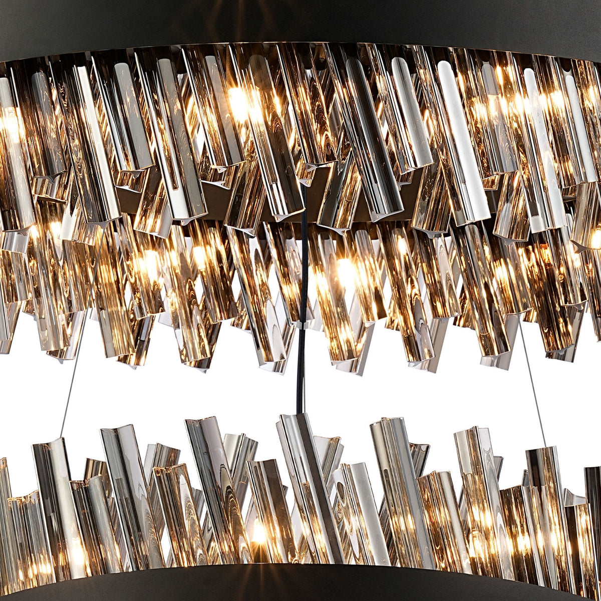 Kelly Two Tier Pendant 60cm & 80cm Tiers in Satin Black & Smoke Glass