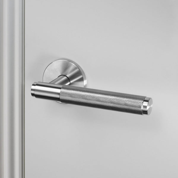 Cross Cut Knurled Door Handle Set In Solid Steel