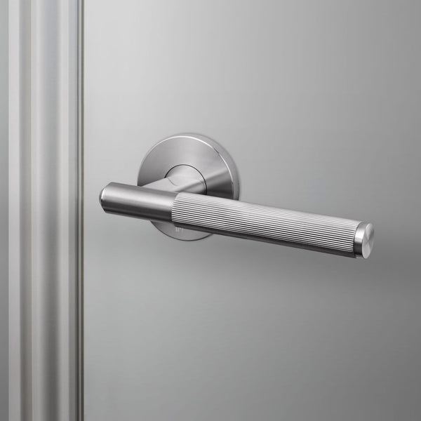 Linear Knurled Door Handle Set In Solid Steel