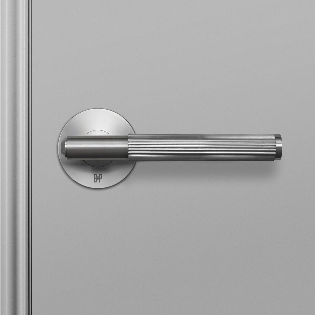 Linear Knurled Door Handle Set In Solid Steel