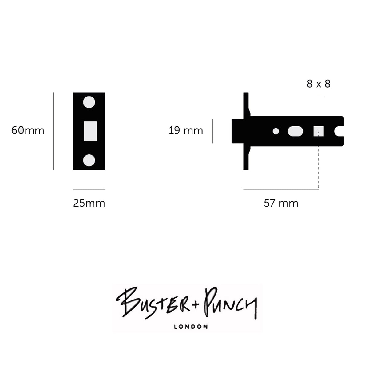 57mm Tubular Door Handle Latch In Brass