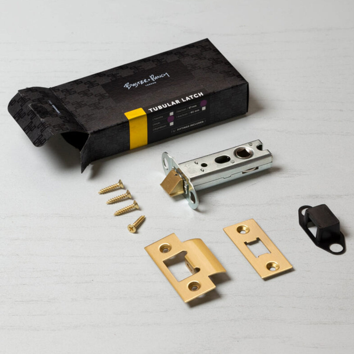 57mm Tubular Door Handle Latch In Brass