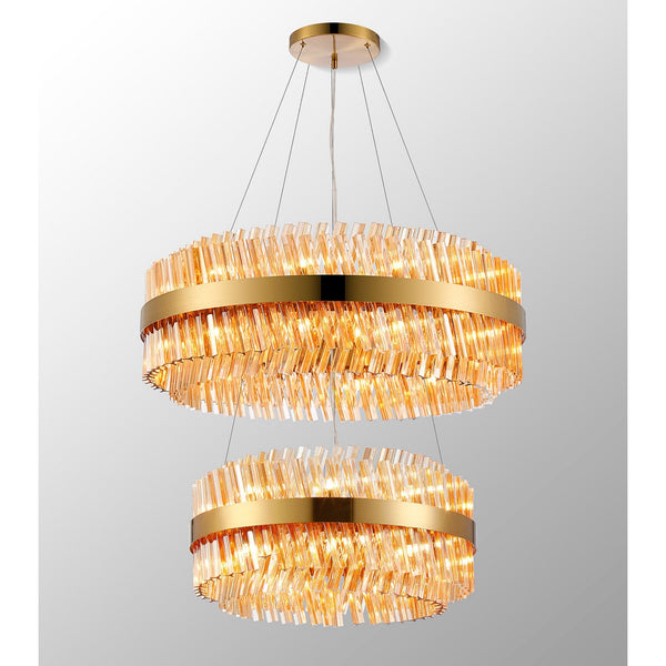 Kelly Two Tier Pendant 60cm & 80cm Tiers in Brass & Amber Glass