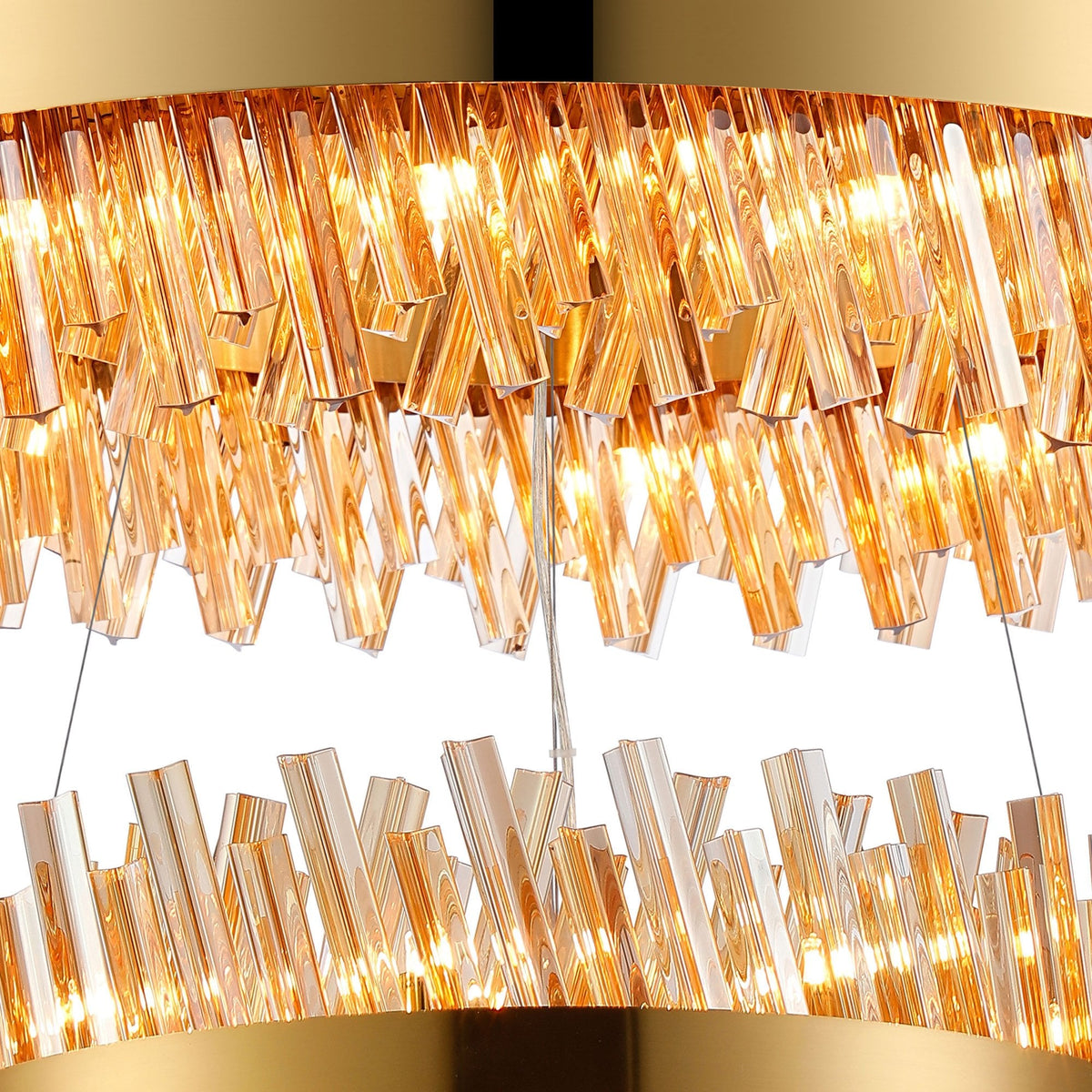 Kelly Two Tier Pendant 60cm & 80cm Tiers in Brass & Amber Glass