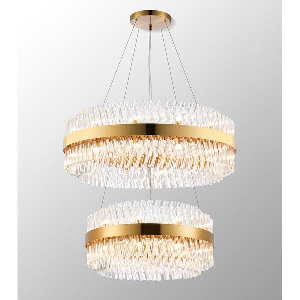 Kelly Two Tier Pendant 60cm & 80cm Tiers in Brass & Clear Glass