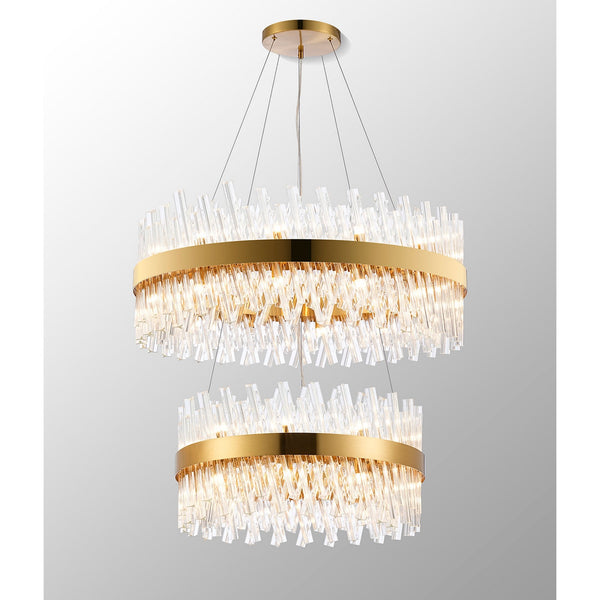 Kelly Two Tier Pendant 60cm & 80cm Tiers in Brass & Clear Glass