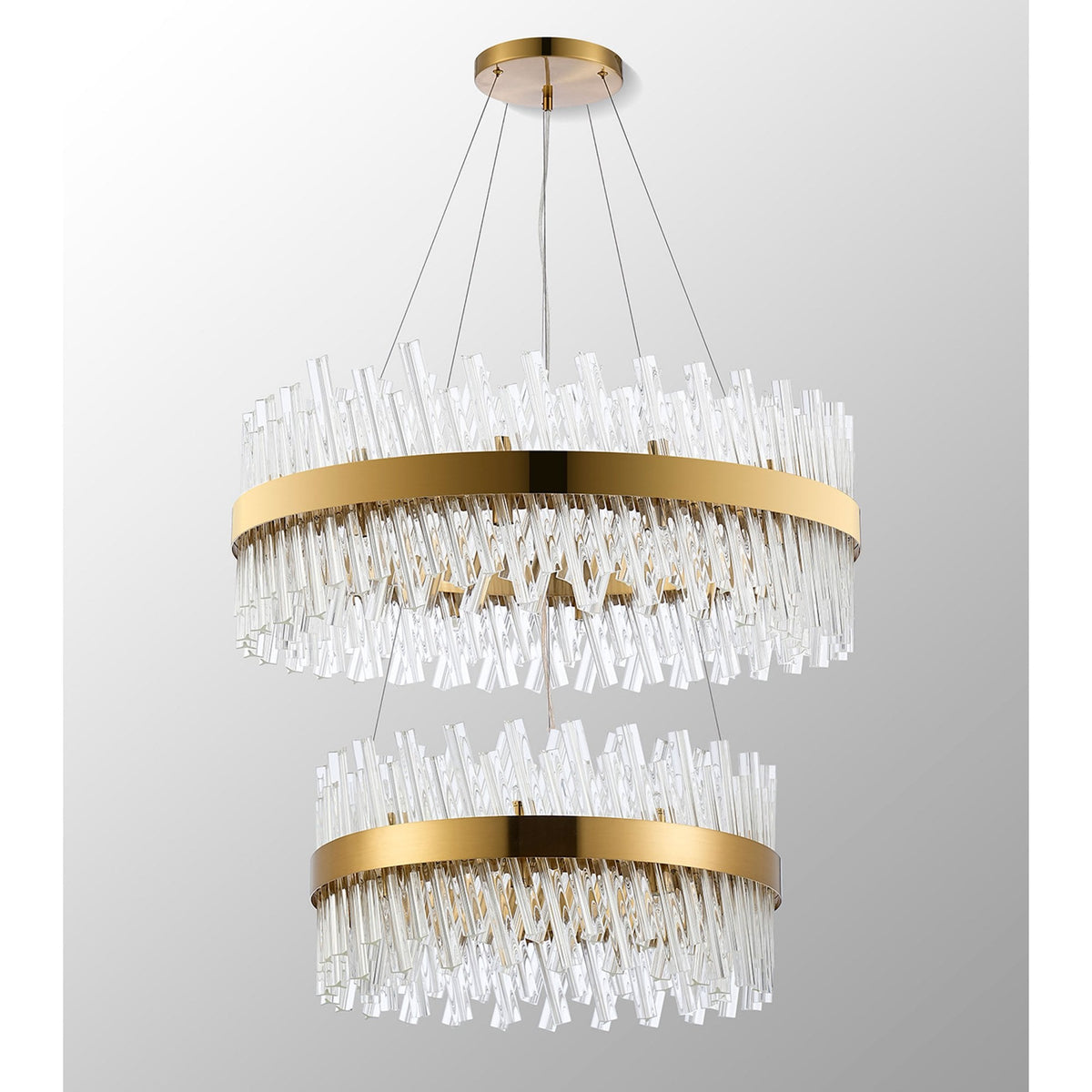 Kelly Two Tier Pendant 60cm & 80cm Tiers in Brass & Clear Glass